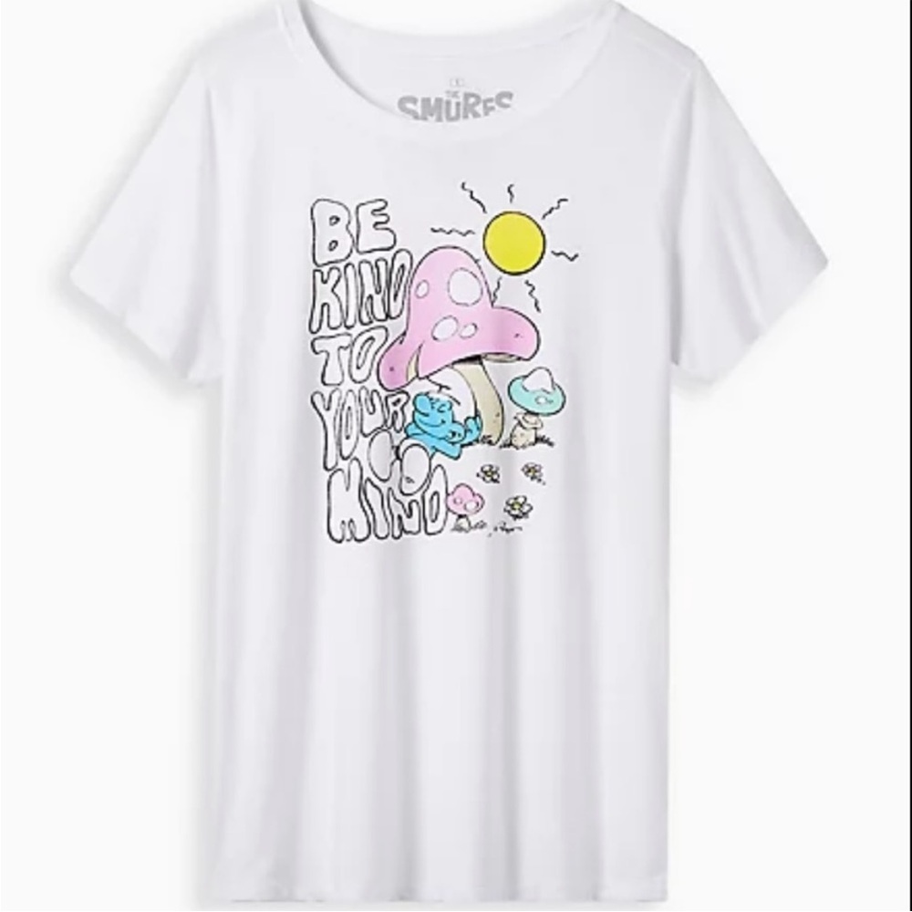 Torrid X The Smurfs Be Kind To Your Mind Slim Fit Cotton Crew Neck Tee Size 1